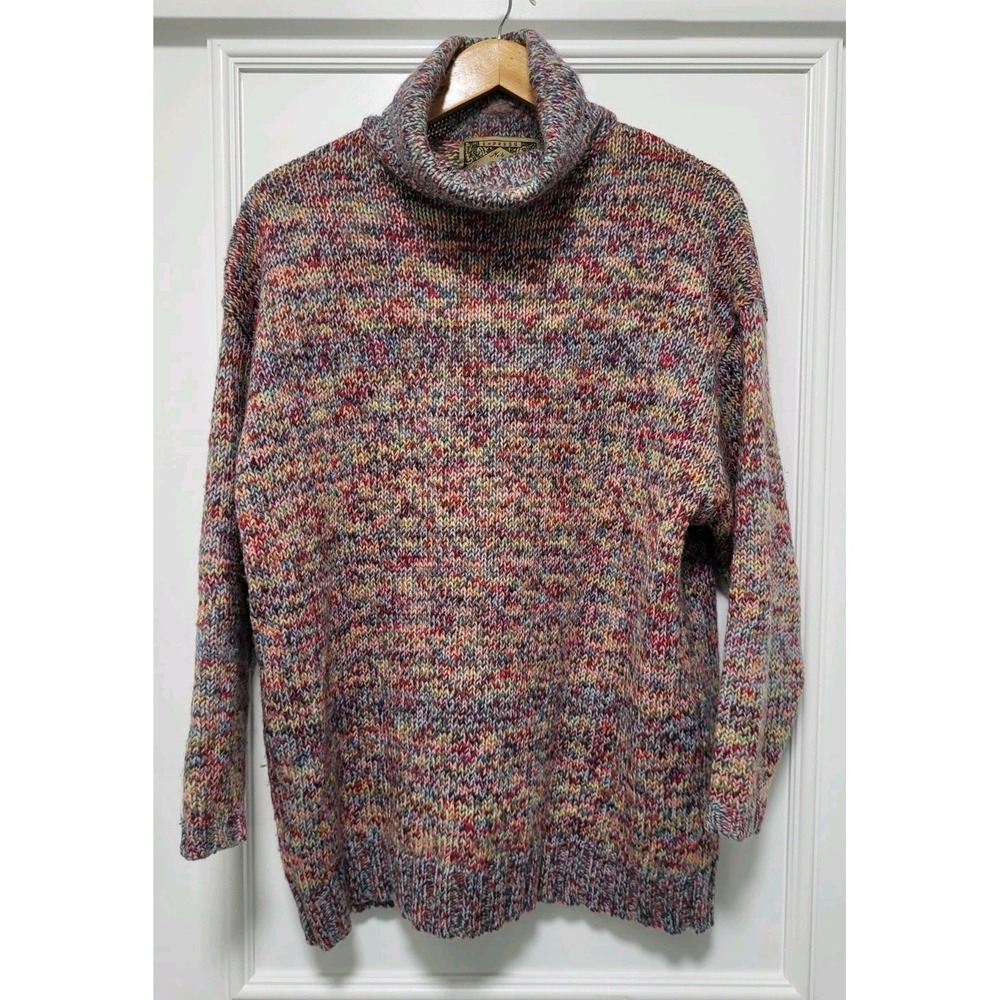 Vtg Express Wool Alpaca Multicolor Rainbow Oversized Cowl Neck Tunic Sweater S